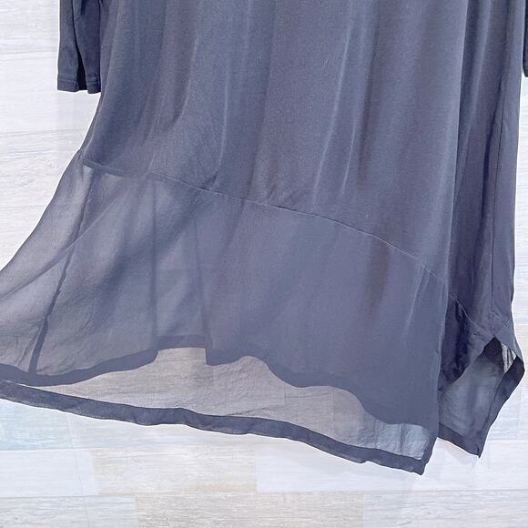 Eileen Fisher 100% Silk Asymmetric Sheer Mesh Hem Tunic Top Black Womens Large - Picture 3 of 6